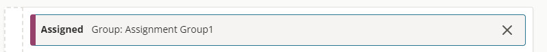 Screenshot of the search query builder. The search term is Assignment and the value is Assignment Group1