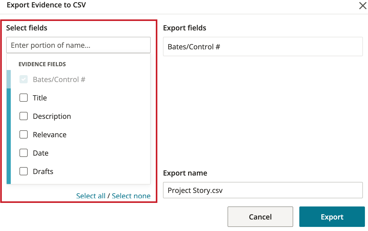 select evidence page export fields.png