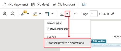 Transcript with annotations export option