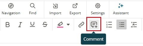Selected text with Comment button available in the toolbar