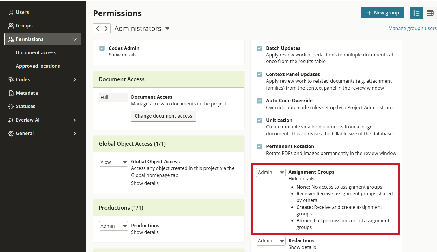 The permissions page